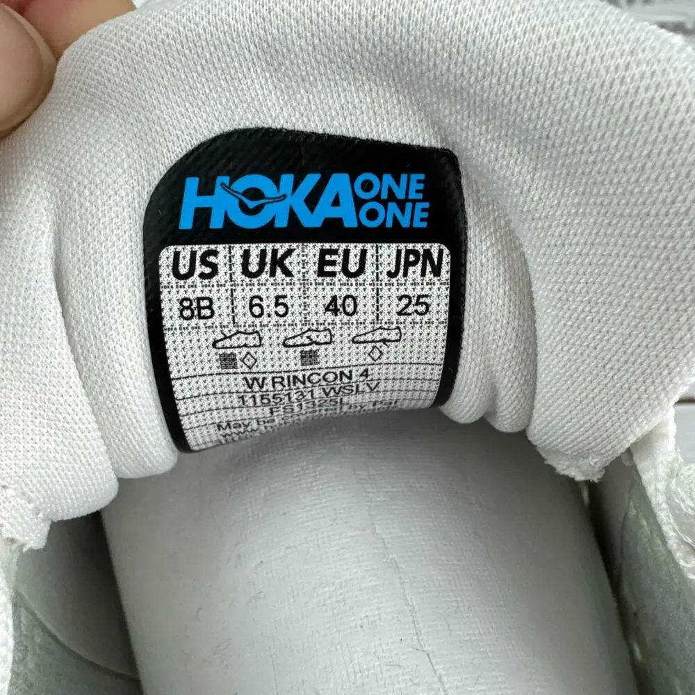 HOKA Rincon 4 Womens 8B Running Shoes White Silver